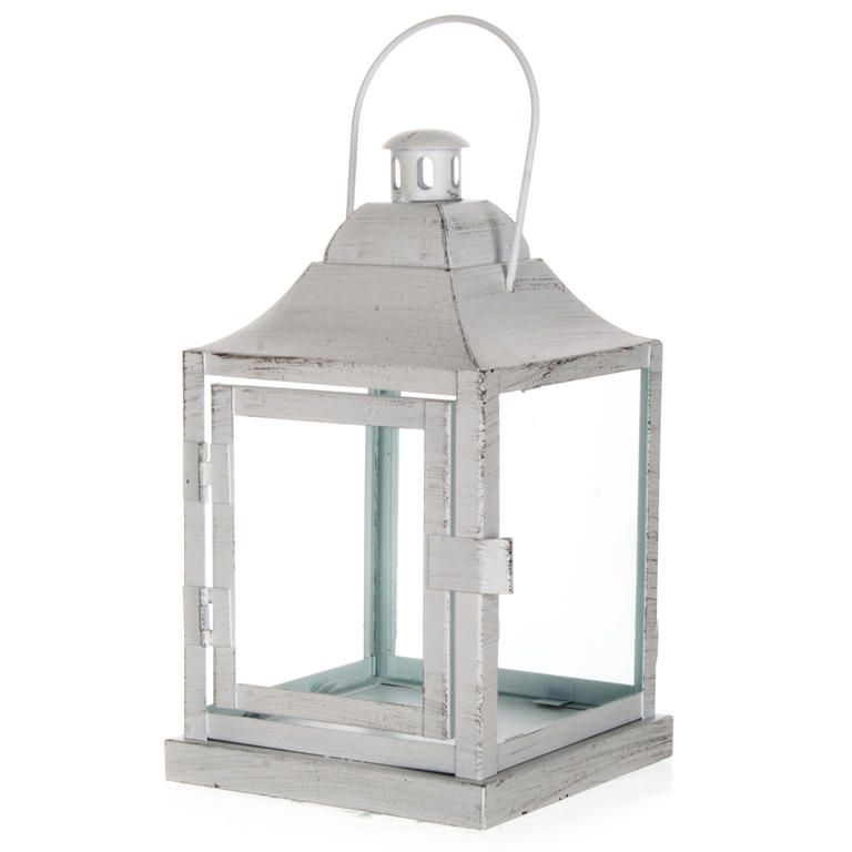 Plechový lampáš na čajovú sviečku matná biela 20 cm