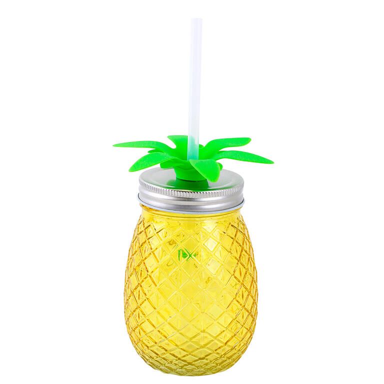 Sklenice s víčkem a brčkem ANANAS 500 ml 4 ks