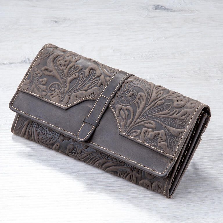 Portofel de damă din piele cu relief maro