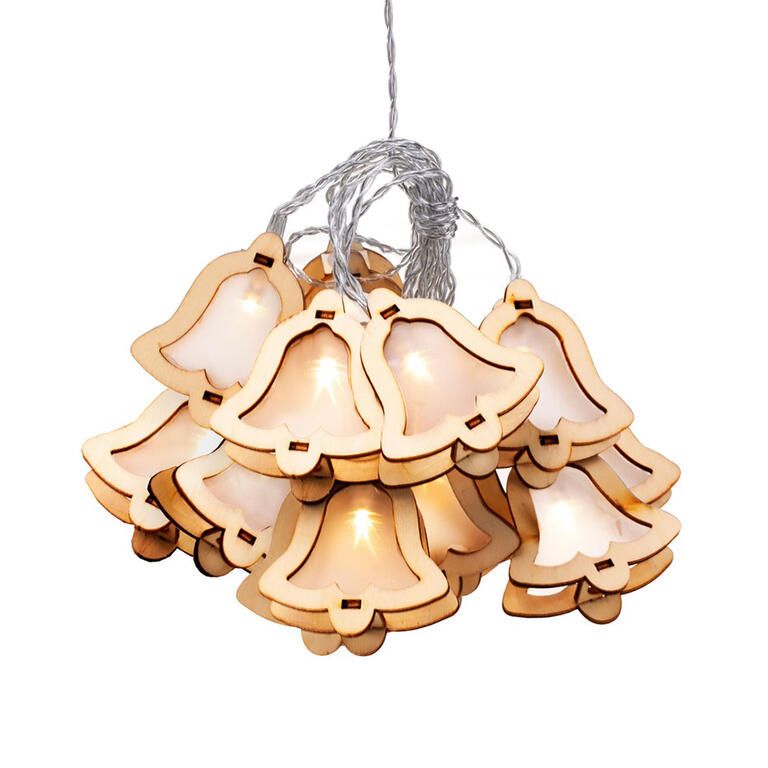 Světelný řetěz s dřevenými zvonečky, 10 LED