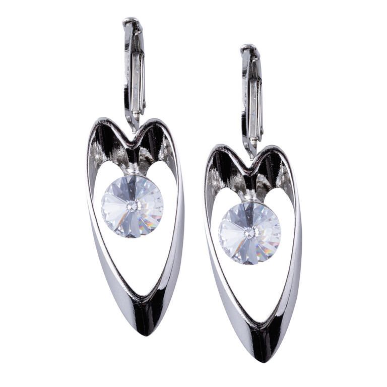 Náušnice DLOUHÉ SRDÍČKO s krystalem Swarovski