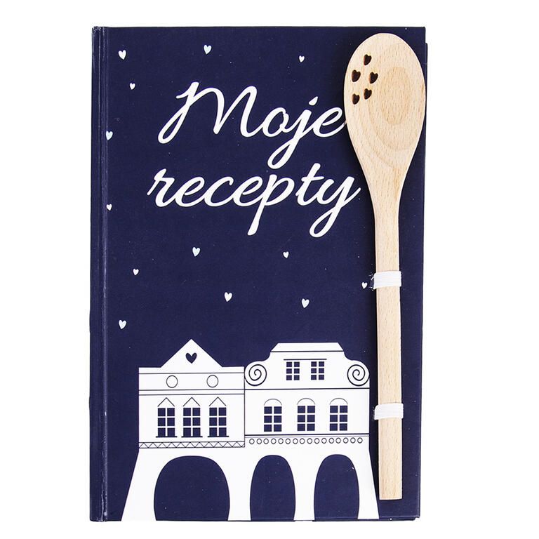 Knižka na recepty s vareškou DOMKY modrá