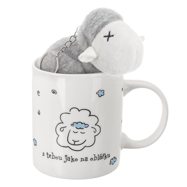 Porcelánový hrnek s plyšovým přívěskem OVEČKA,  390 ml