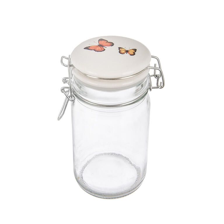 Sklenená dóza s keramickým viečkom a klipovým uzáverom JAR motýľ 0,25 l
