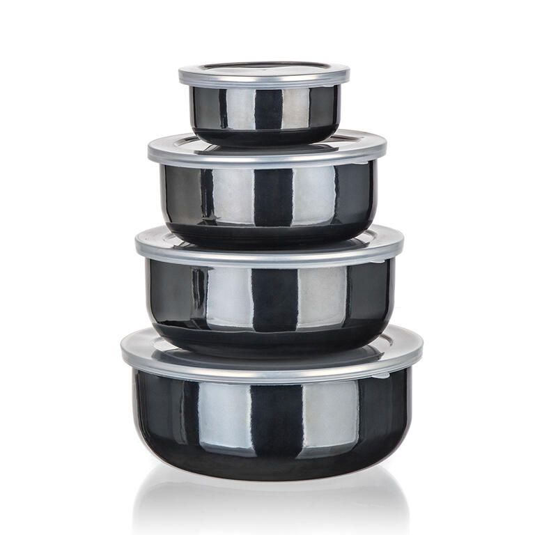 Smaltované misky s víčky METALLIC Black
