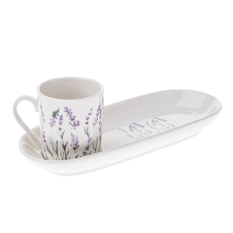 Porcelánový esspreso hrnek s podtáckem LEVANDULE 90 ml