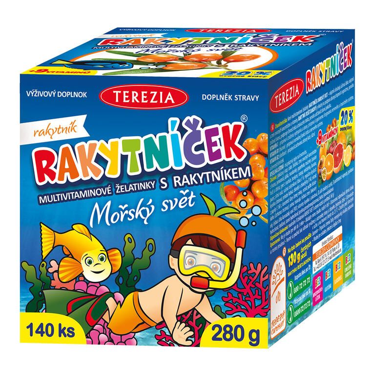 Terezia RAKYTNÍČEK multivitaminové želatinky s rakytníkem MOŘSKÝ SVĚT 140 želé bonbónů