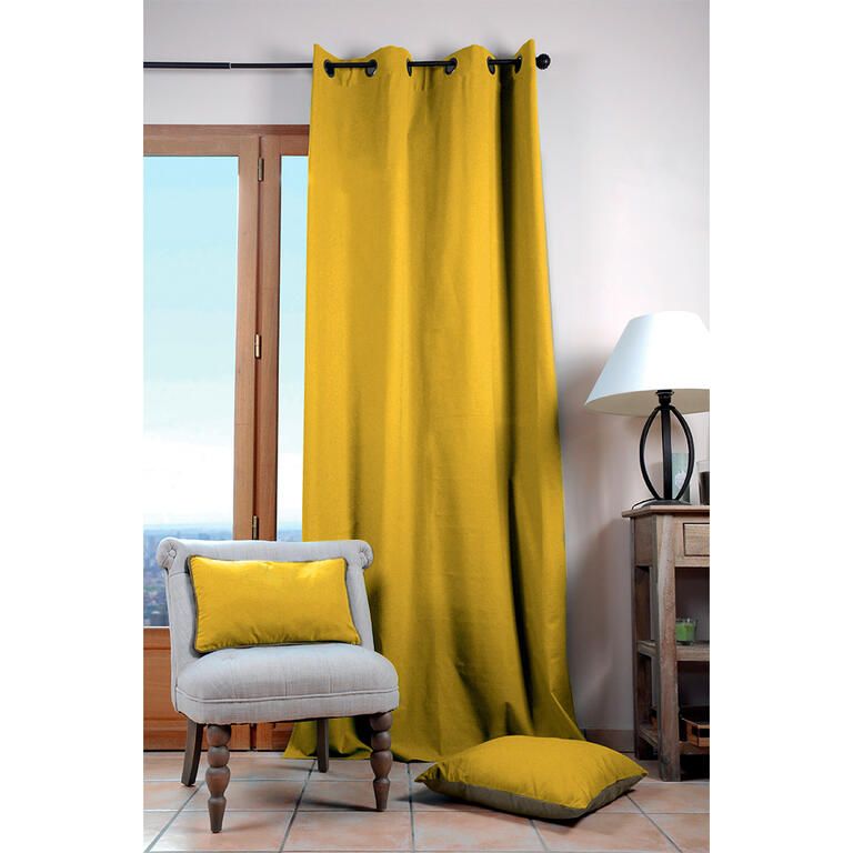 Draperie decorativă din bumbac DUO UNI muştar 135 x 240 cm