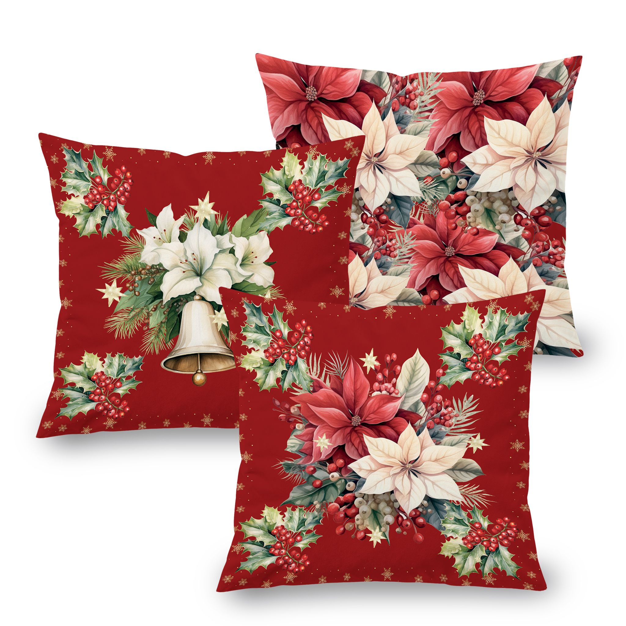 Sada 3 ks povlaků na polštářky RED POINSETTIA 45 x 45 cm