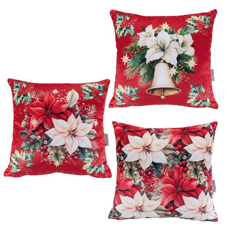Set de 3 fețe pernuțe RED POINSETTIA 45 x 45 cm