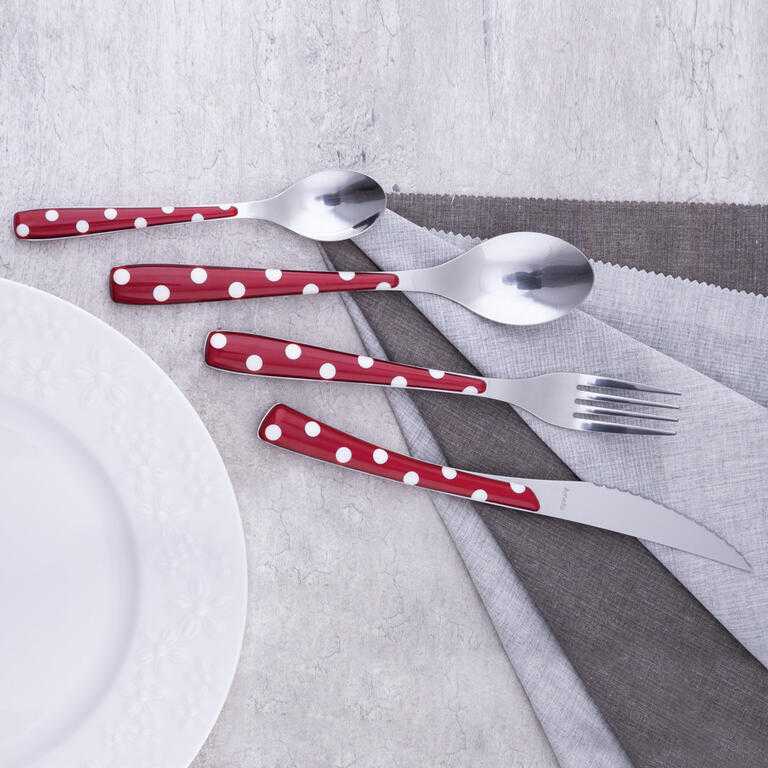 Jídelní příbory DOTS 24 dílů červené - galerie #2