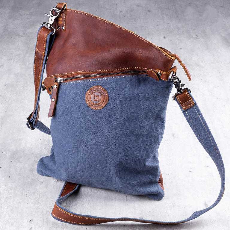 Kabelka kůže-jeans univerzální modro-hnědá - galerie #2