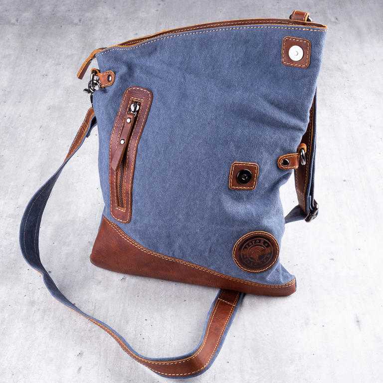Kabelka kůže-jeans univerzální modro-hnědá - galerie #3