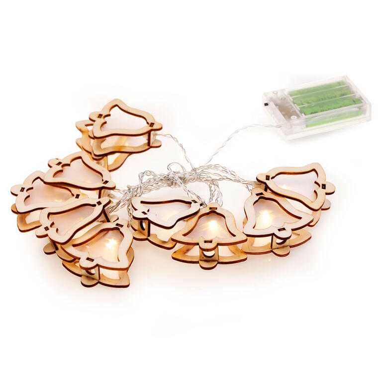 Světelný řetěz s dřevenými zvonečky, 10 LED - galerie #1