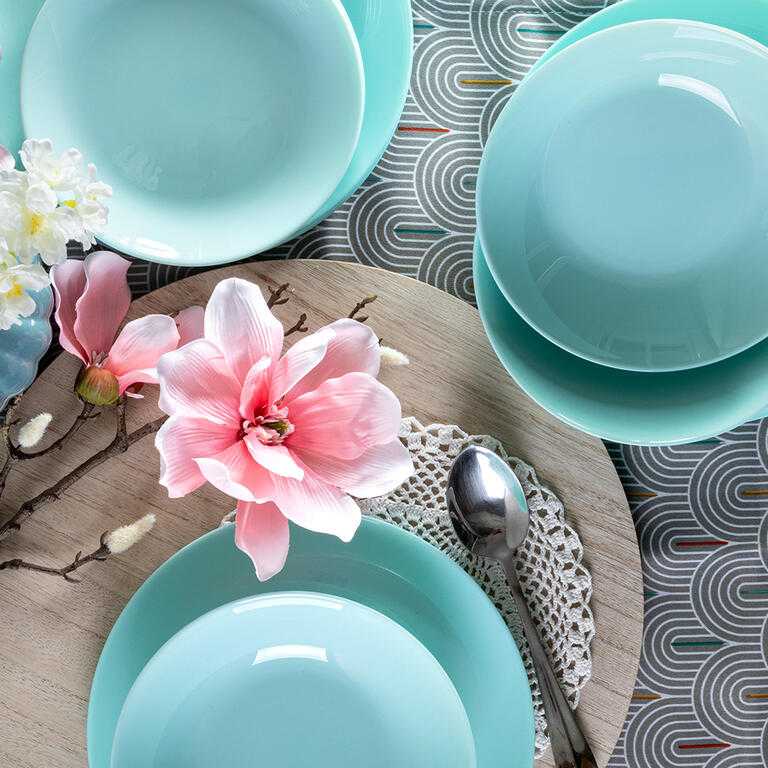 Skleněná jídelní souprava DIWALI TURQUOISE 18 ks - galerie #2