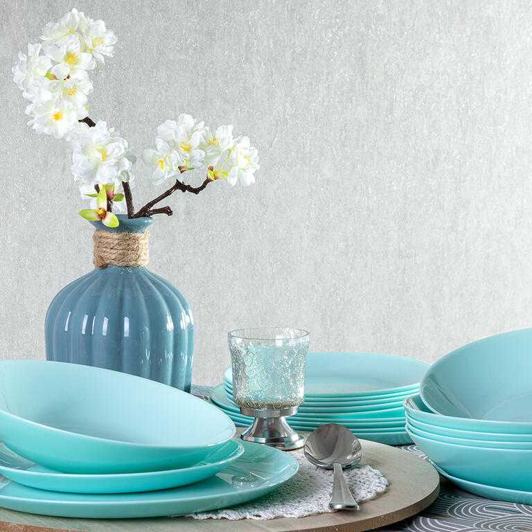 Skleněná jídelní souprava DIWALI TURQUOISE 18 ks - galerie #1