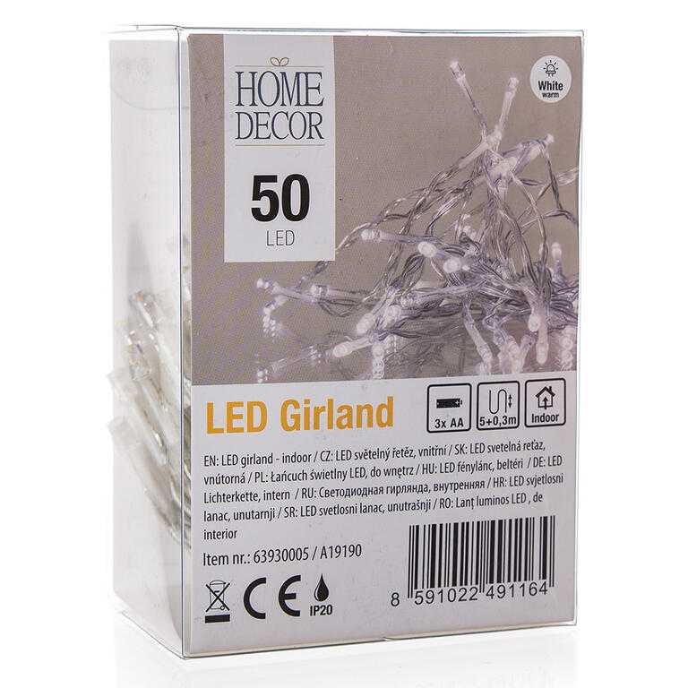 Světelný řetěz teplé bílé světlo, 50 LED, 5 + 0,3 m - galerie #3