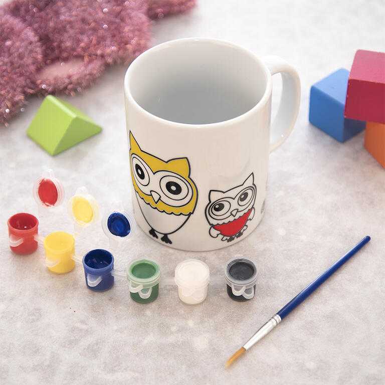 Porcelánový hrnek SOVA s barvami a štětcem, 380 ml - galerie #1