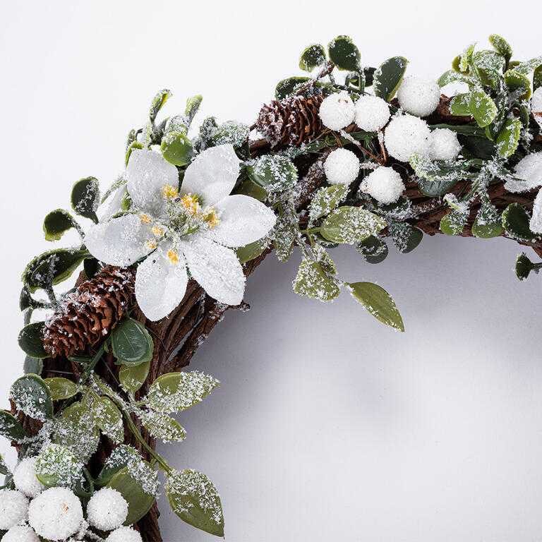 Vánoční věnec proutěný POINSETTIA bílá 30 cm - galerie #1