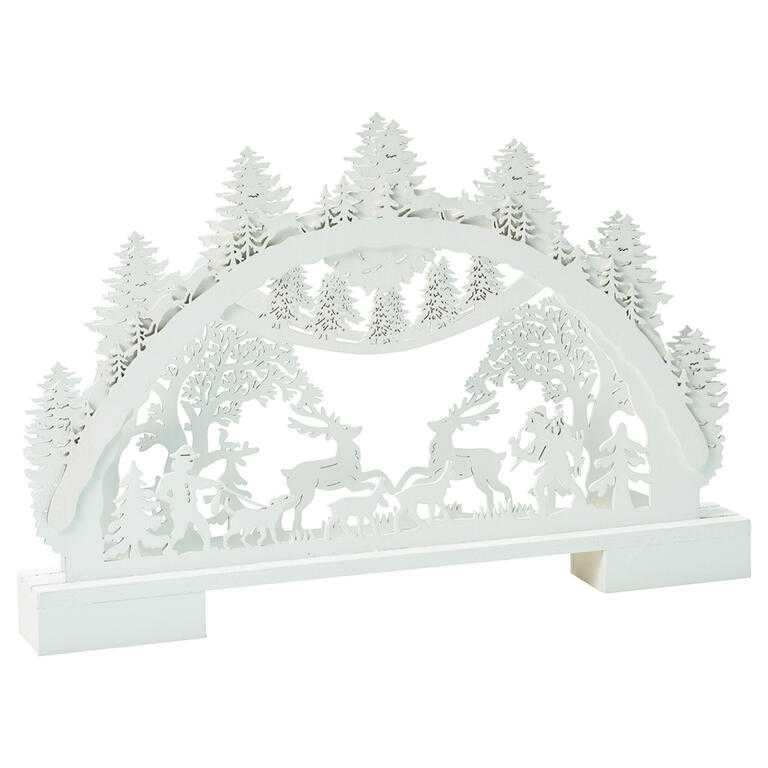 Dřevěná dekorace s LED 41 cm, bílá, assort