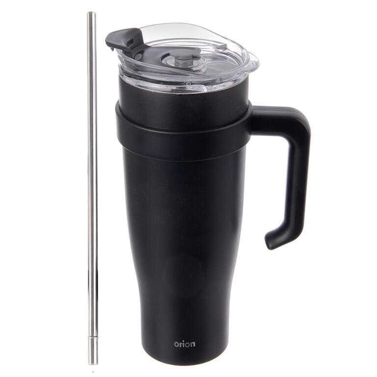 Nerezový termohrnek s brčkem TERMO 1,2 l, černý - galerie #1
