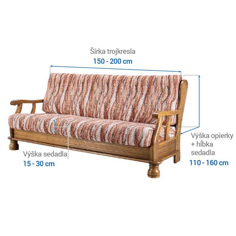 trojkreslo s drevenými rúčkami (š. 150 - 200 cm) - galéria #5