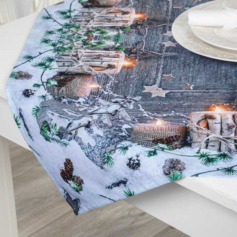 Vánoční středový ubrus s potiskem  DŘEVĚNÝ SVÍCEN 85 x 85 cm - galerie #1