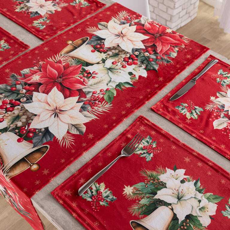 Sada 4 ks prostírání a stolního běhounu RED POINSETTIA - galerie #1