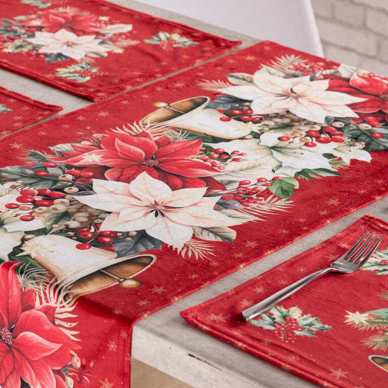 Sada 4 ks prostírání a stolního běhounu RED POINSETTIA - galerie #5
