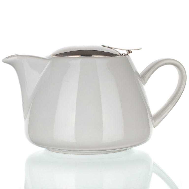 Dzbanek ceramiczny z wieczkiem ze stali nierdzewnej i sitko Bonnet biały, BANQUET
