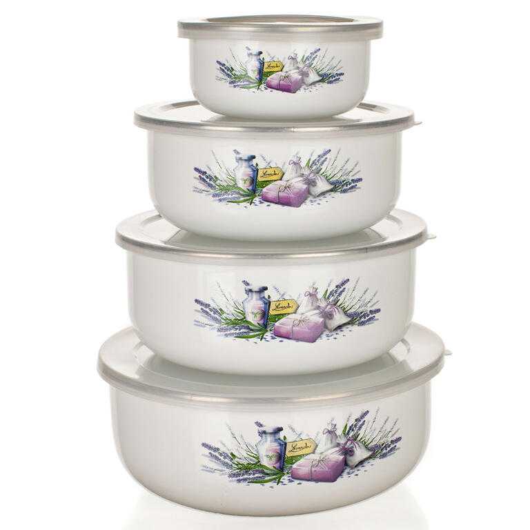 Smaltované misky s víčky Lavender, BANQUET