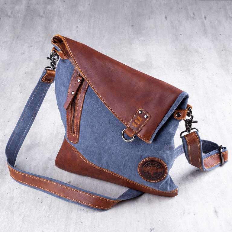 Kabelka kůže-jeans univerzální modro-hnědá