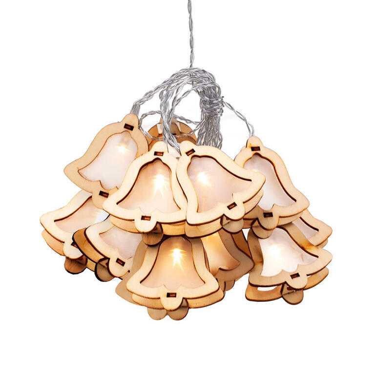 Světelný řetěz s dřevenými zvonečky, 10 LED