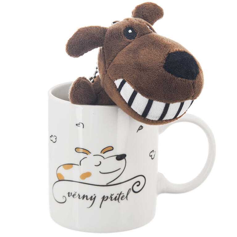 Porcelánový hrnek s plyšovým přívěskem PEJSEK,  390 ml