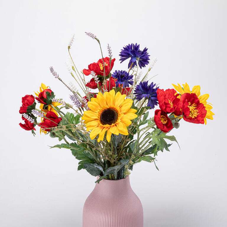 Kytice SLUNEČNICE, VLČÍ MÁK, CHRPA, ANEMONKA 65 cm