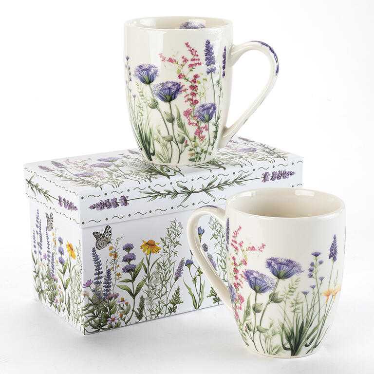 Sada porcelánových hrnků LEVANDULOVÁ ZAHRADA v dárkové krabičce 350 ml 2 ks
