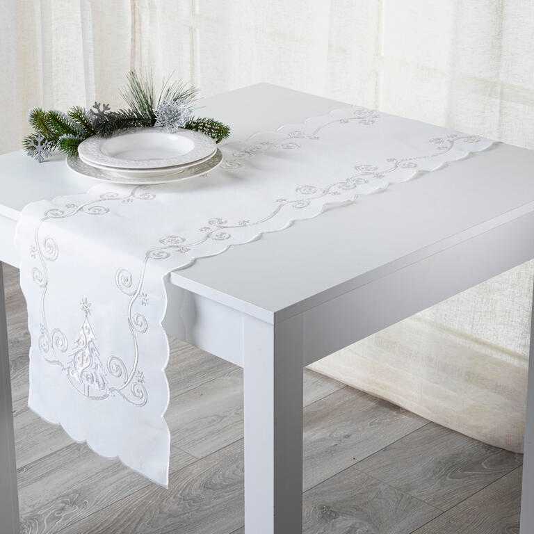 Vianočný obrus behúň BIELY STROMČEK 35 x 160 cm