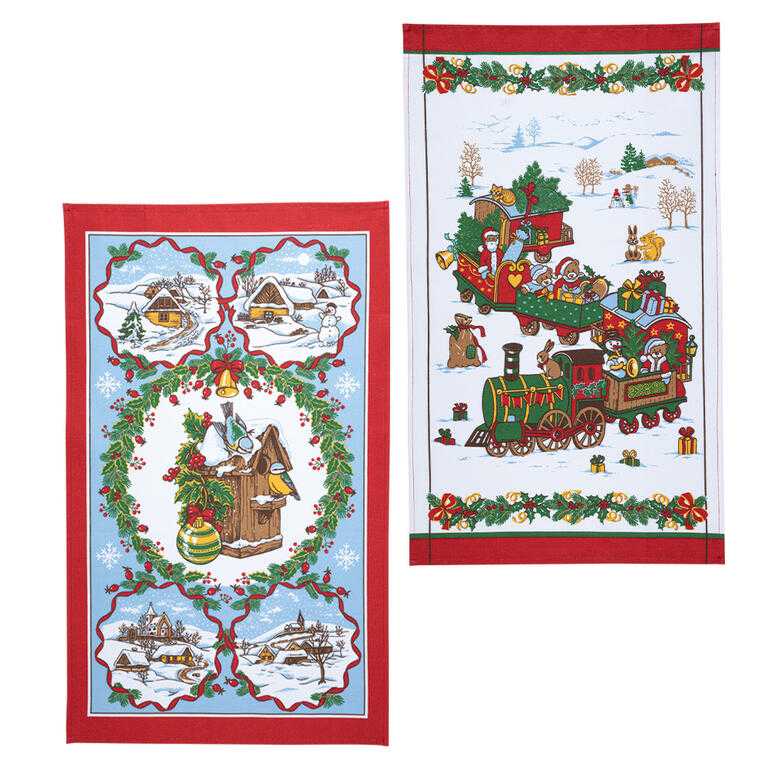 Sada vianočných utierok MAŠINKA a DOMČEK 42 x 70 cm 2 ks