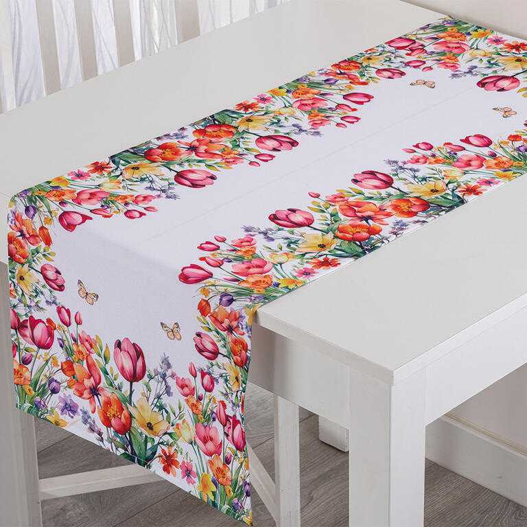 Bieżnik na stół z nadrukiem KOLOROWE KWIATY 40 x 110 cm