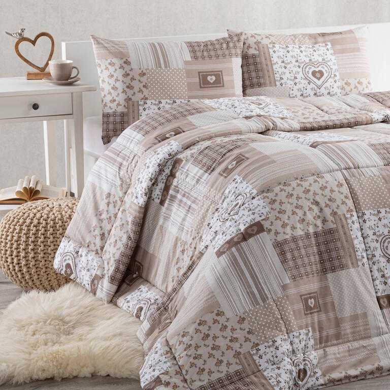 Letní sada peřiny a polštáře PATCHWORK, béžová