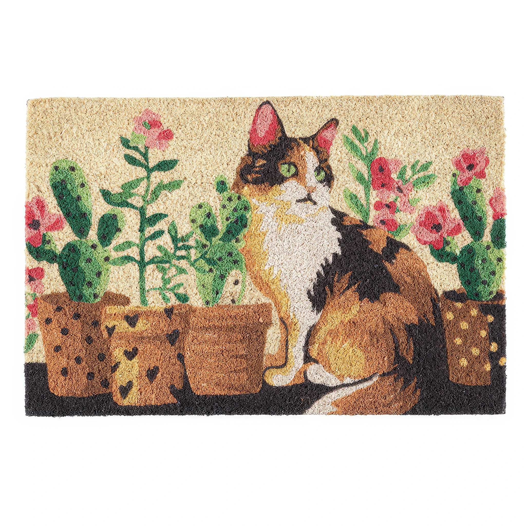 Rohožka z kokosového vlákna KOČKA A KAKTUSY 40 x 60 cm
