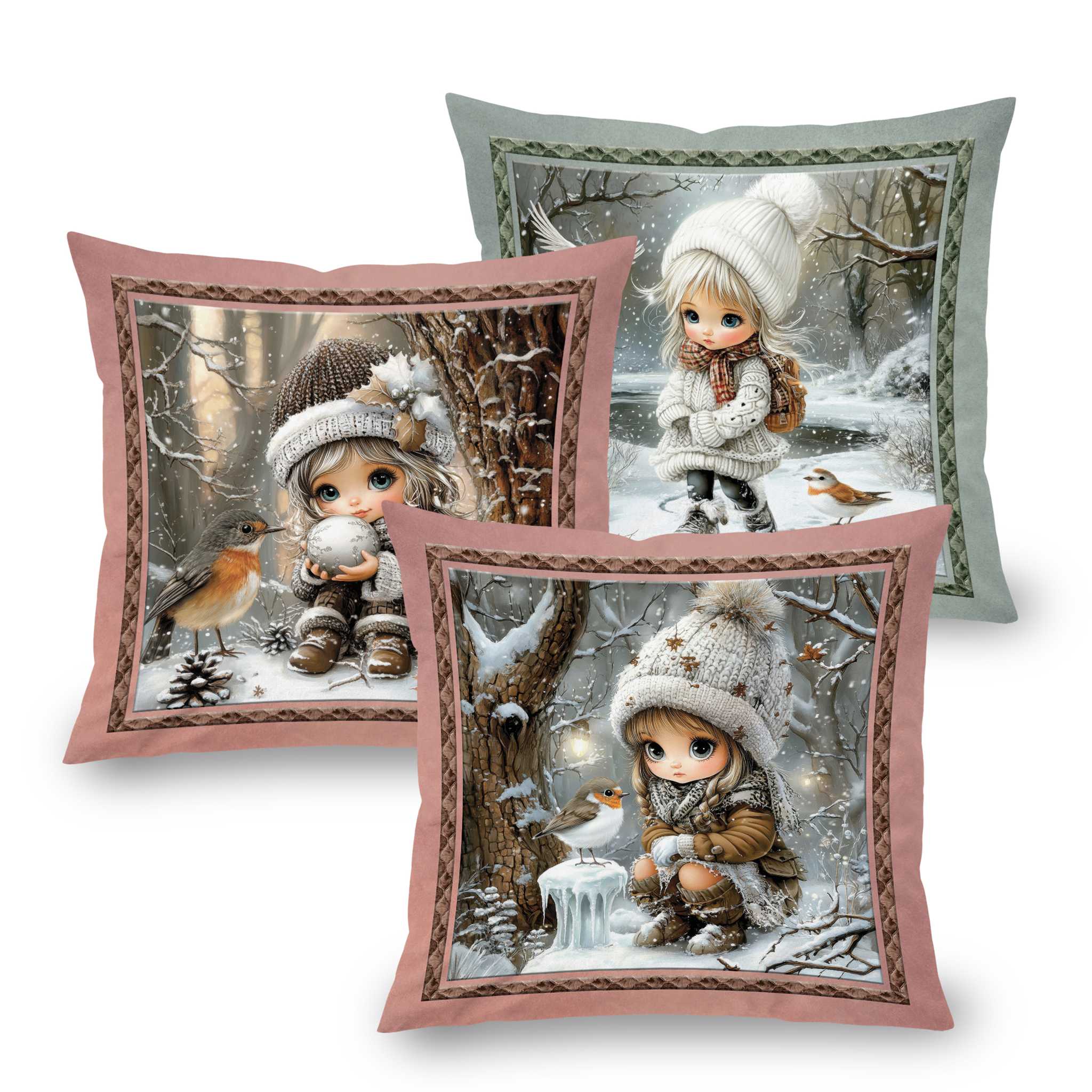 Sada 3 ks povlaků na polštářky WINTER GIRLS 45 x 45 cm