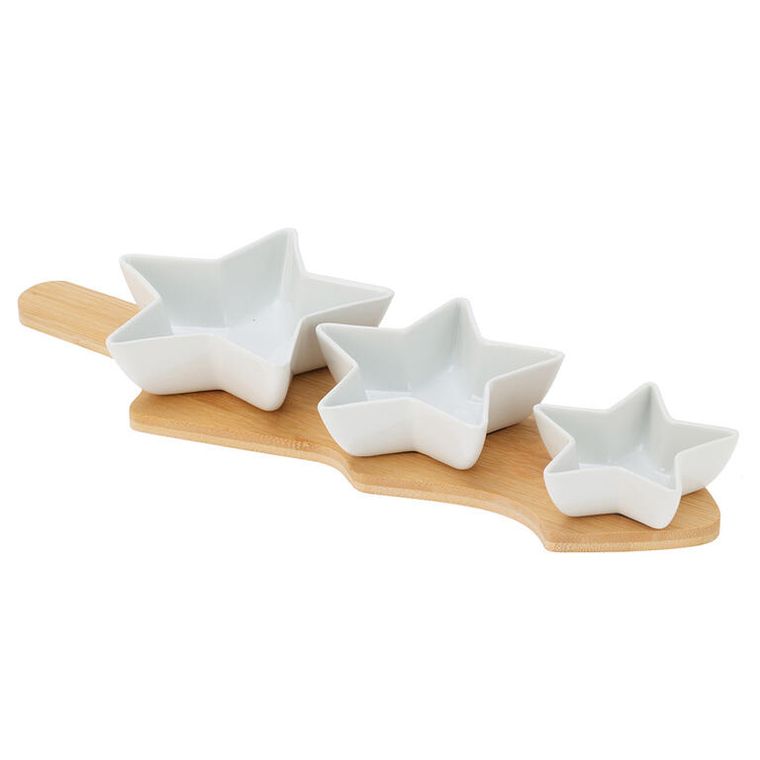 EH Excellent Houseware Misky na občerstvení GLACIERA, 3 hvězdy a bambusový podnos bílý