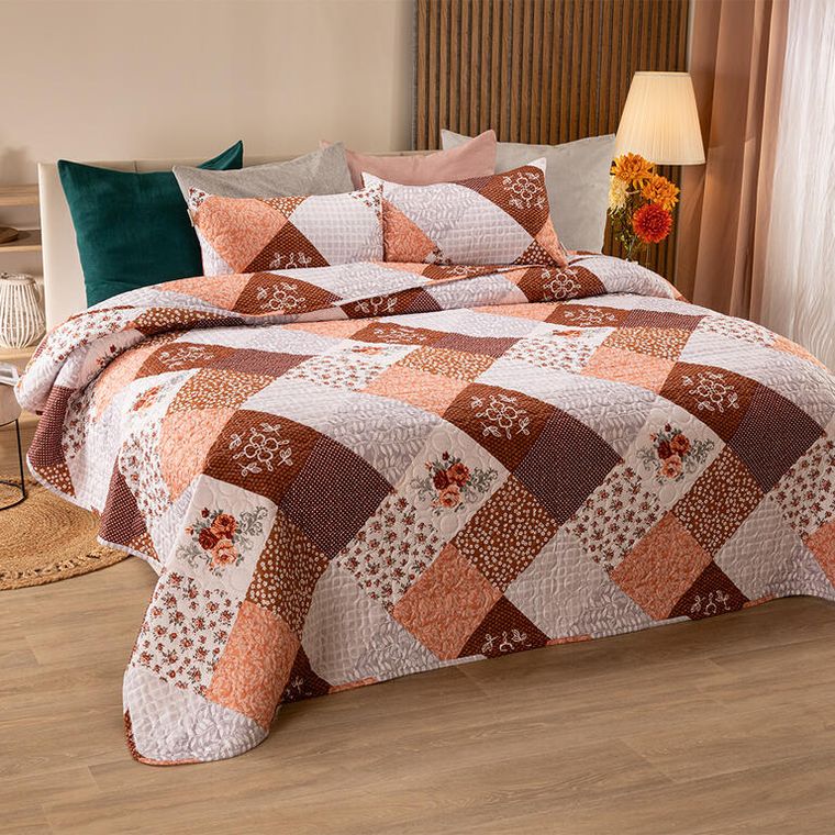 Přehoz na postel VINTAGE ROSE hnědá dvojlůžko
